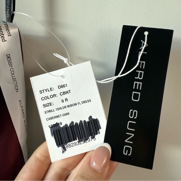 ALFRED SUNG Burgundy One-Shoulder Maxi Dress - Picture 3 of 8